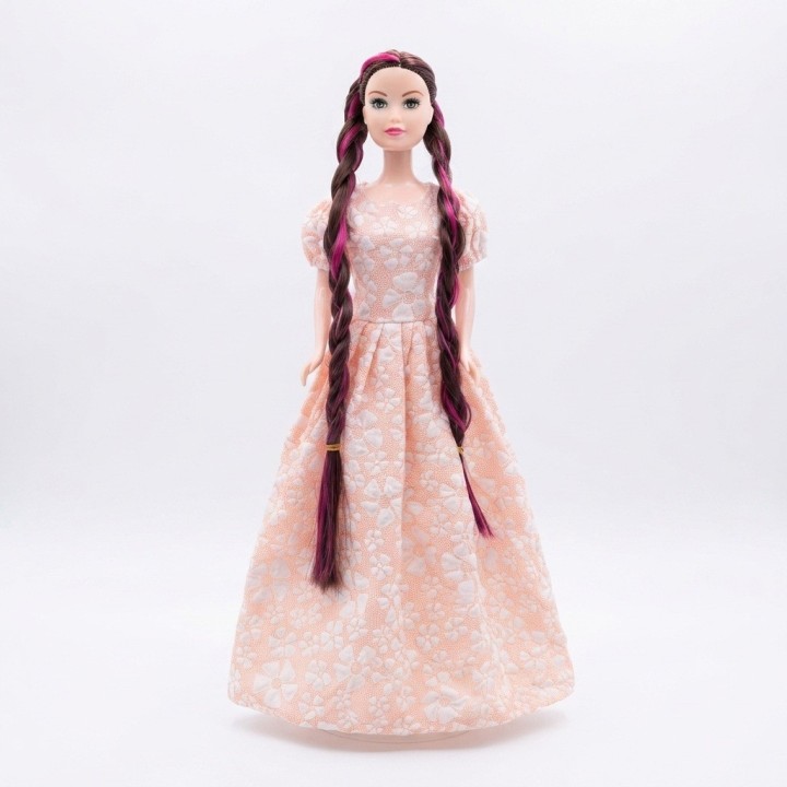 Muñeca Moda Trenzas Largas Vestido Elegante Accesorios