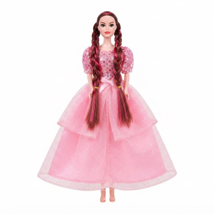 Muñeca Moda Trenzas Largas Vestido Elegante Accesorios