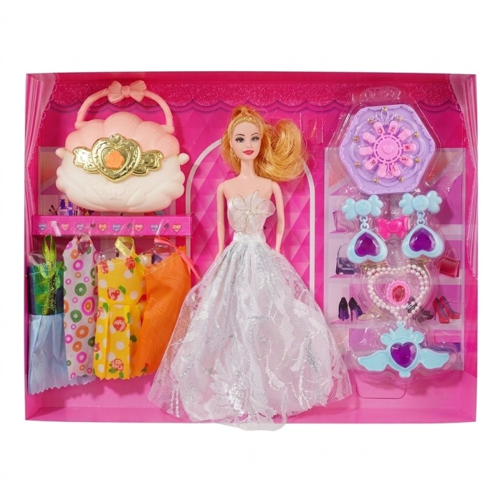 Muñeca Princesa Con Bolso Concha, Vestidos Y Joyas