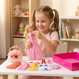 Muñeca Princesa Con Bolso Concha, Vestidos Y Joyas