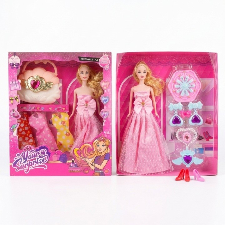Muñeca Princesa Con Bolso Concha, Vestidos Y Joyas