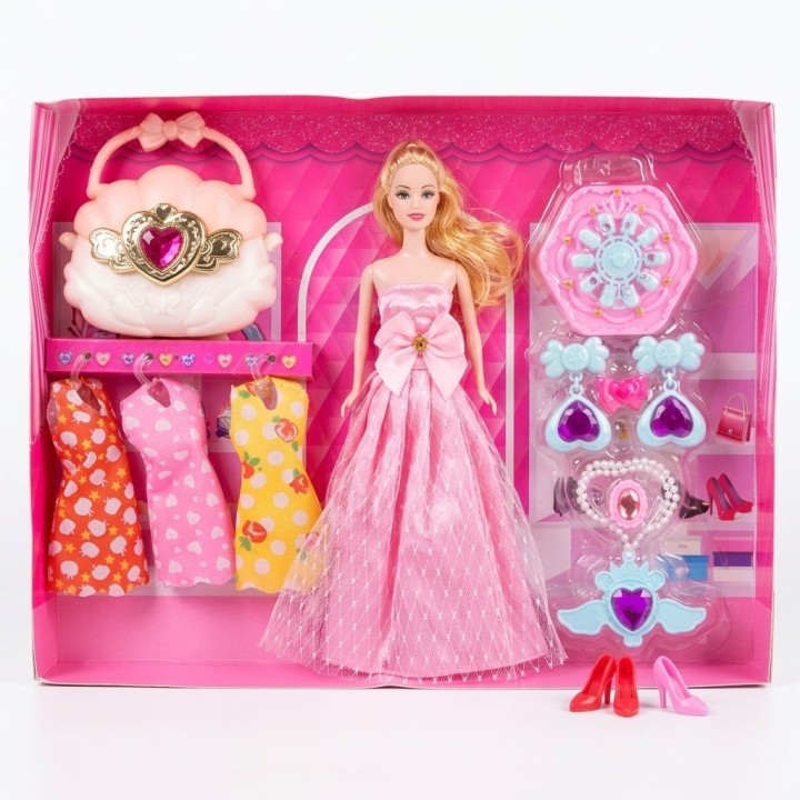 Muñeca Princesa Con Bolso Concha, Vestidos Y Joyas