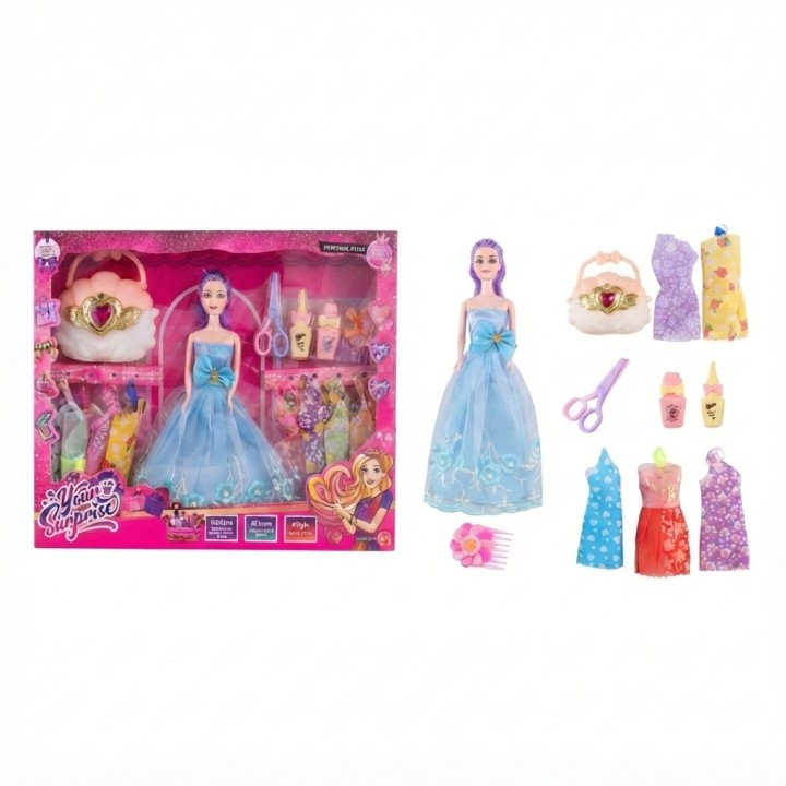 Muñeca Sorpresa Con Vestidos, Bolso Concha Y Accesorios