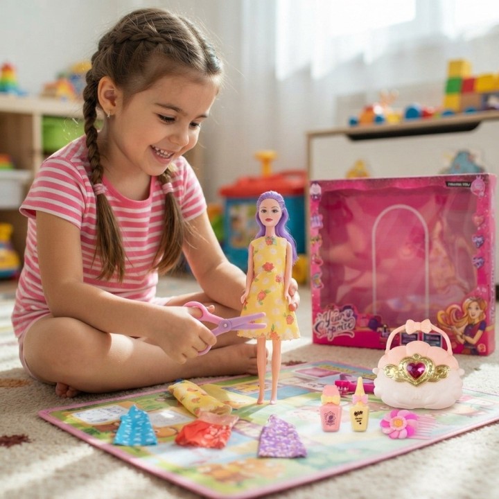 Muñeca Sorpresa Con Vestidos, Bolso Concha Y Accesorios
