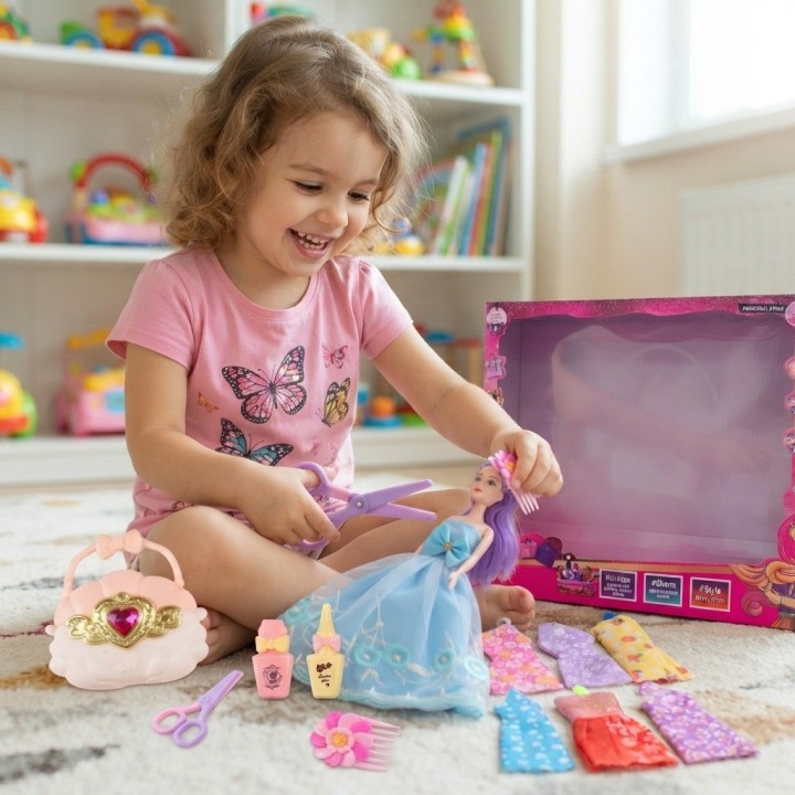 Muñeca Sorpresa Con Vestidos, Bolso Concha Y Accesorios