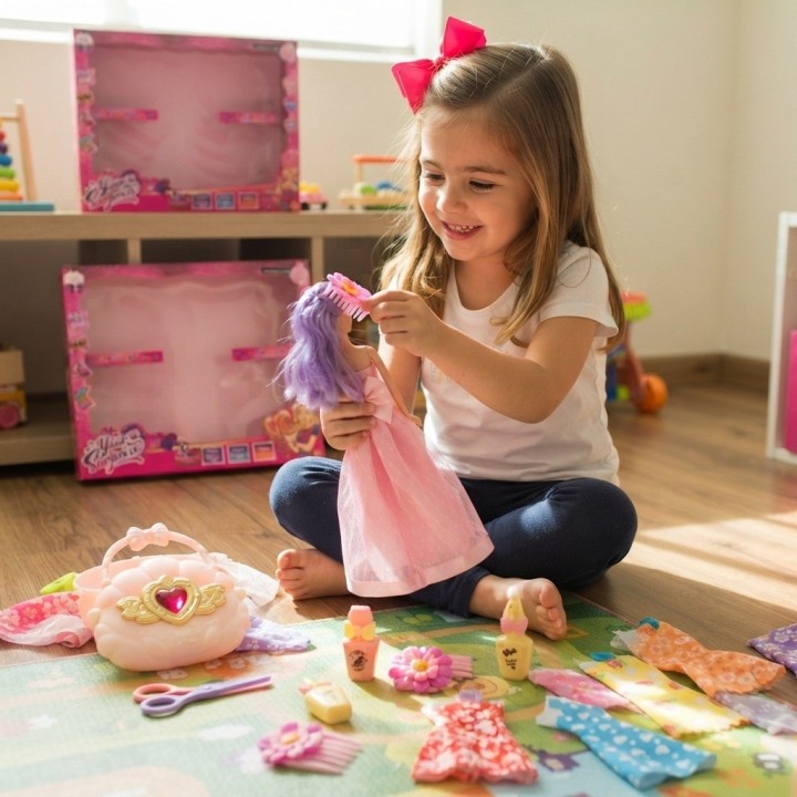 Muñeca Sorpresa Con Vestidos, Bolso Concha Y Accesorios