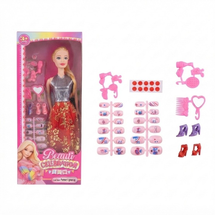 Muñeca Beauti Celebration Con Uñas Postizas Y Accesorios