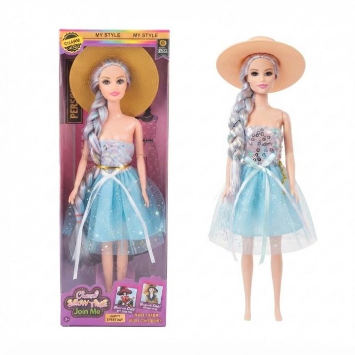 Muñeca Charm Doll Con Sombrero Y Trenza Larga