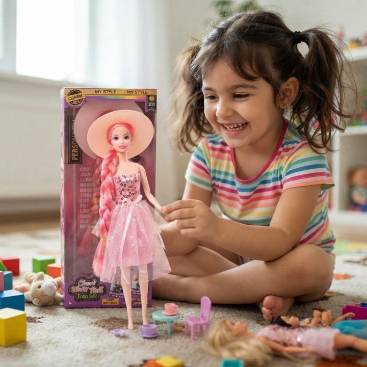 Muñeca Charm Doll Con Sombrero Y Trenza Larga