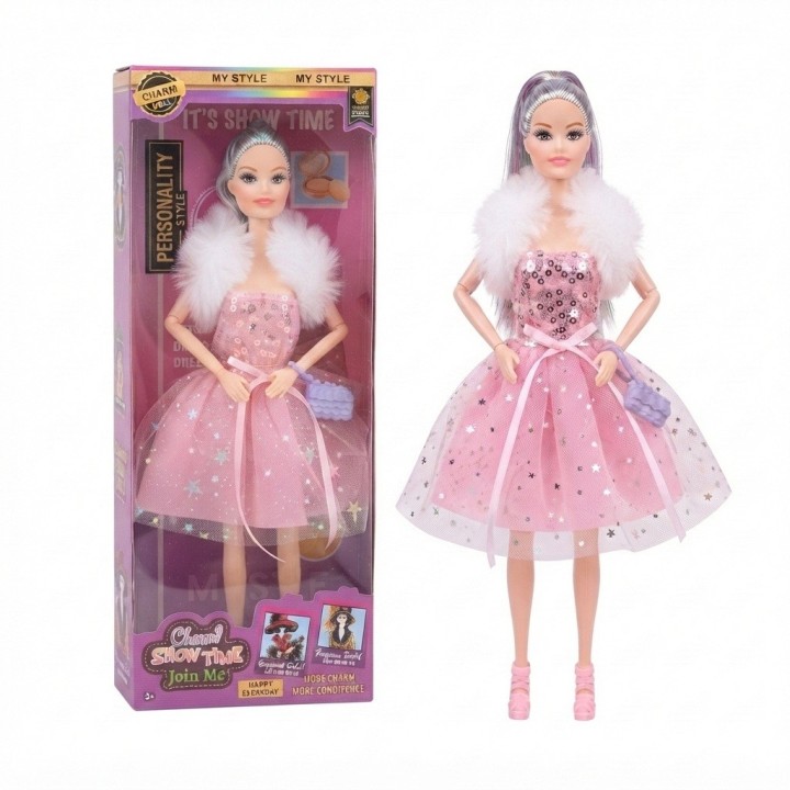 Muñeca Charm Doll Vestido Brillante Con Tul Y Accesorios