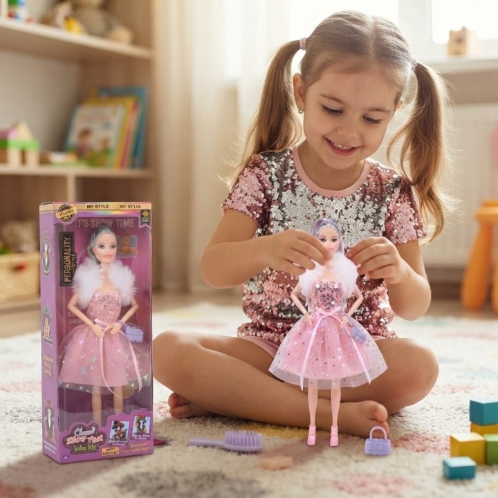 Muñeca Charm Doll Vestido Brillante Con Tul Y Accesorios