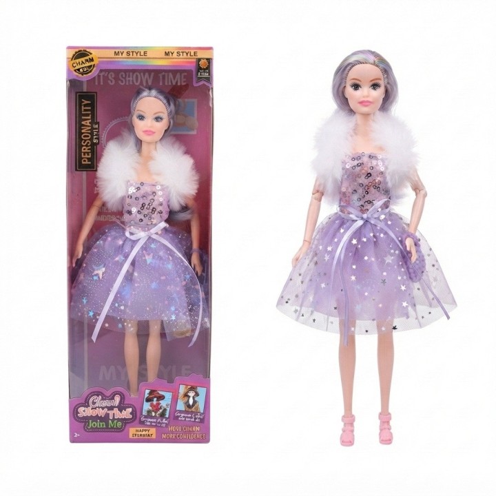 Muñeca Charm Doll Vestido Brillante Con Tul Y Accesorios