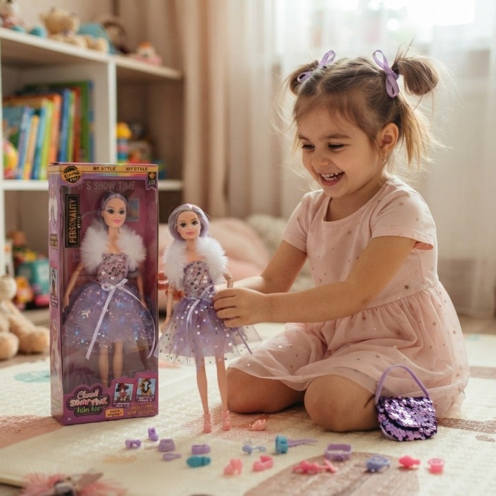 Muñeca Charm Doll Vestido Brillante Con Tul Y Accesorios