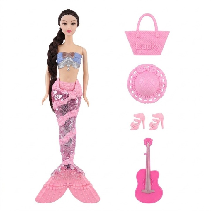 Muñeca Sirena Beauty Con Accesorios Bolso Y Guitarra