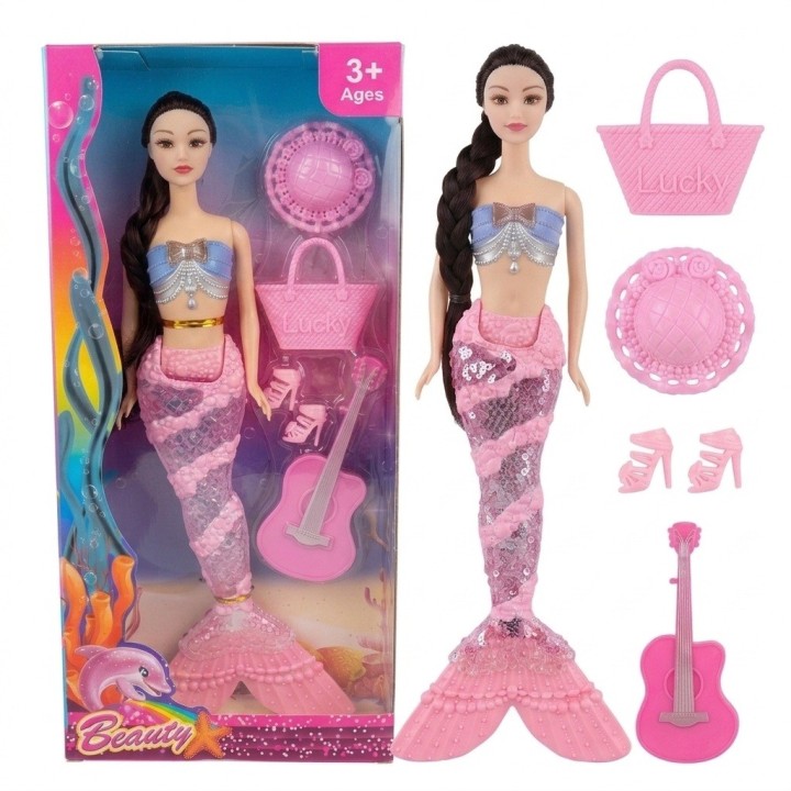 Muñeca Sirena Beauty Con Accesorios Bolso Y Guitarra