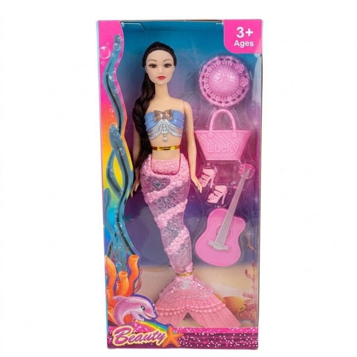 Muñeca Sirena Beauty Con Accesorios Bolso Y Guitarra