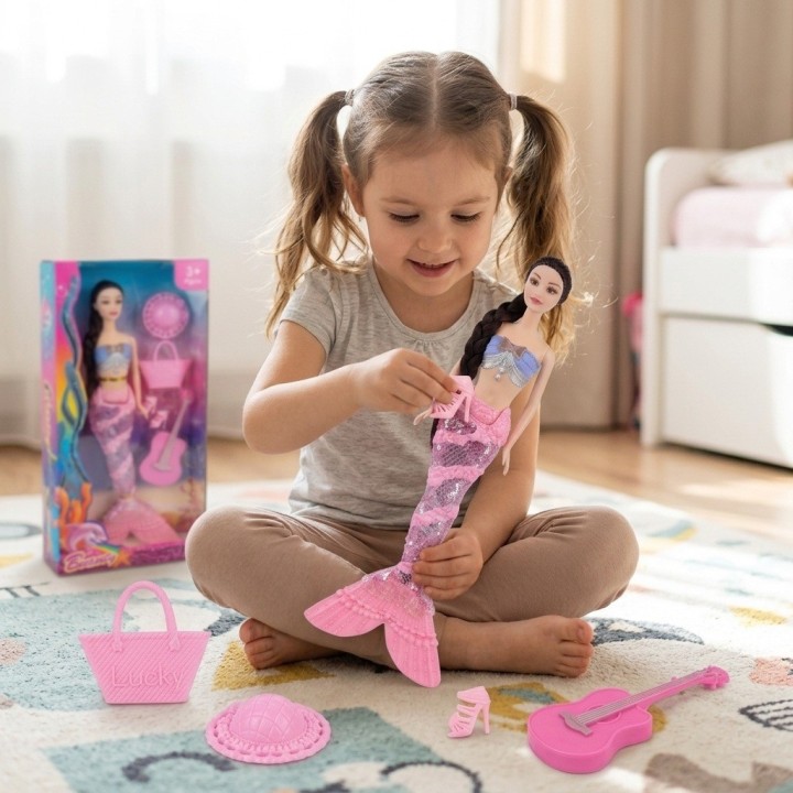 Muñeca Sirena Beauty Con Accesorios Bolso Y Guitarra