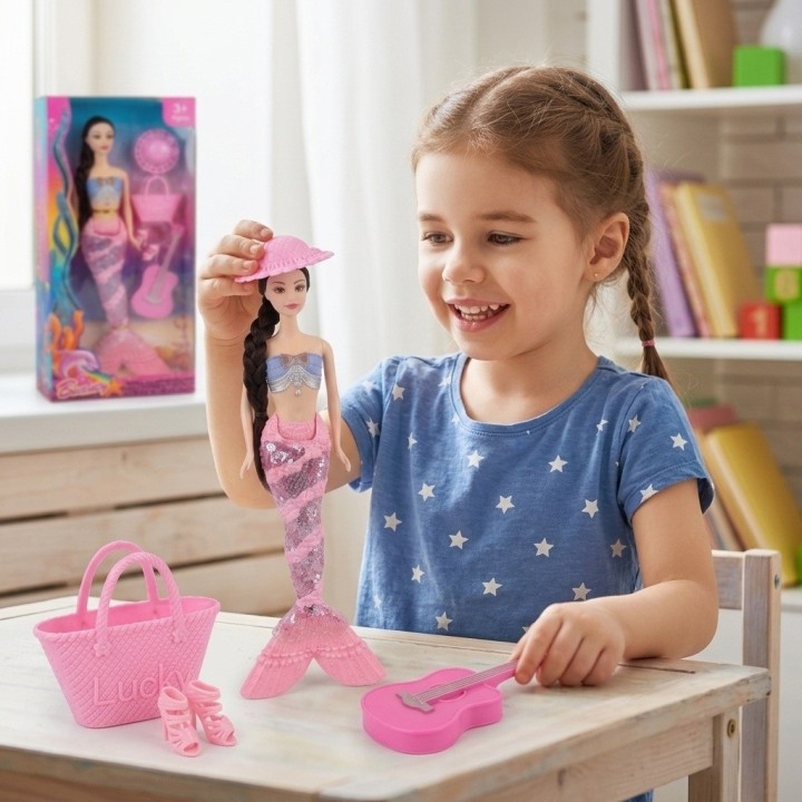 Muñeca Sirena Beauty Con Accesorios Bolso Y Guitarra