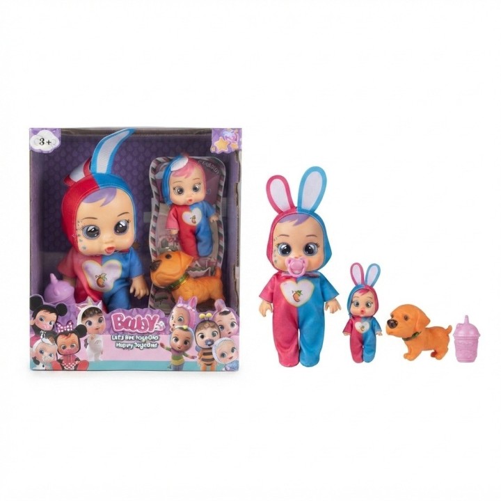 Set Muñeca Bebé LSet X2 Muñecas Bebés Lloronas Disfraz Animales Y Mascotalorona Con Coche Y Accesorios