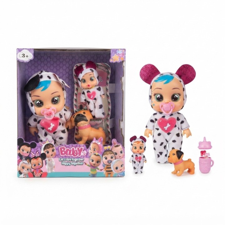 Set X2 Muñecas Bebés Lloronas Disfraz Animales Y Mascota