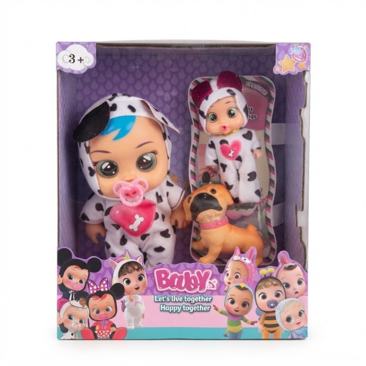 Set X2 Muñecas Bebés Lloronas Disfraz Animales Y Mascota