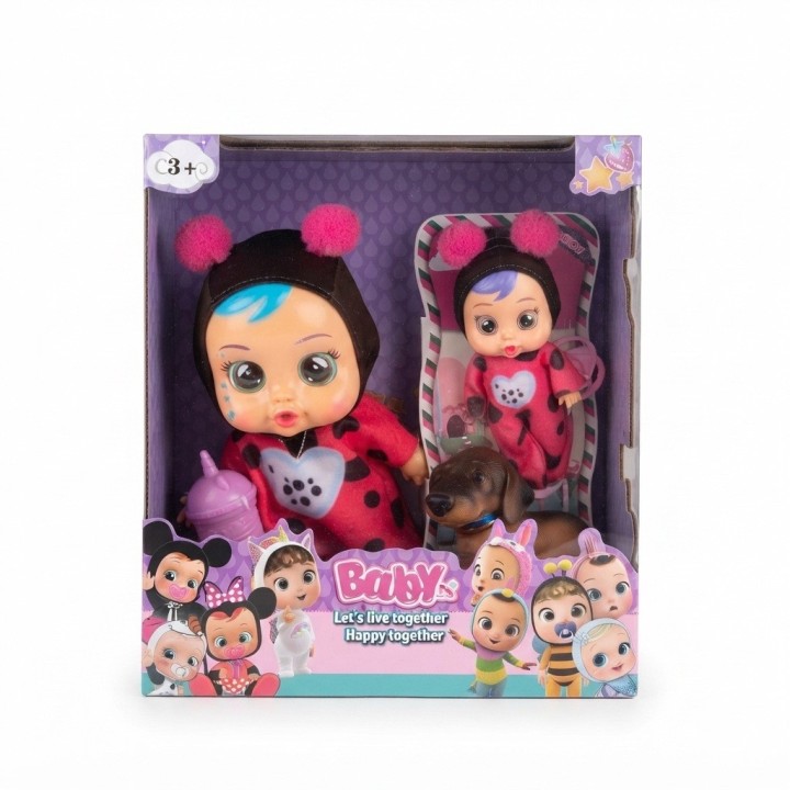 Set X2 Muñecas Bebés Lloronas Disfraz Animales Y Mascota