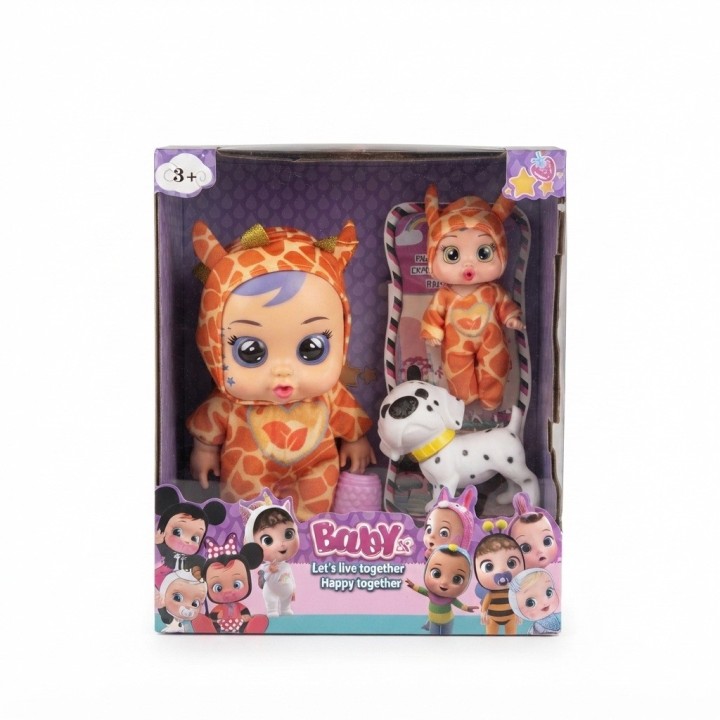 Set X2 Muñecas Bebés Lloronas Disfraz Animales Y Mascota