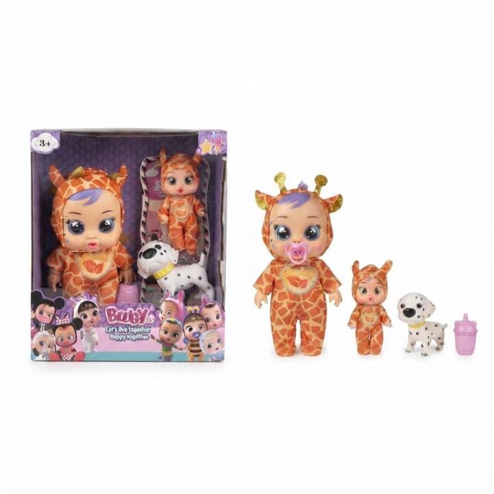 Set X2 Muñecas Bebés Lloronas Disfraz Animales Y Mascota