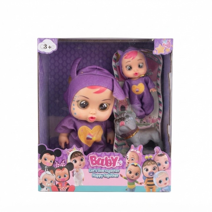 Set X2 Muñecas Bebés Lloronas Disfraz Animales Y Mascota
