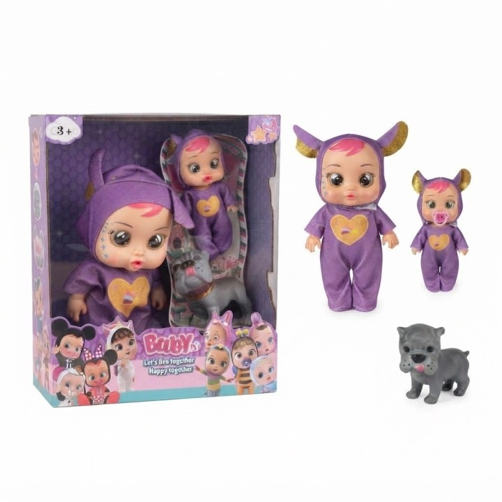 Set X2 Muñecas Bebés Lloronas Disfraz Animales Y Mascota