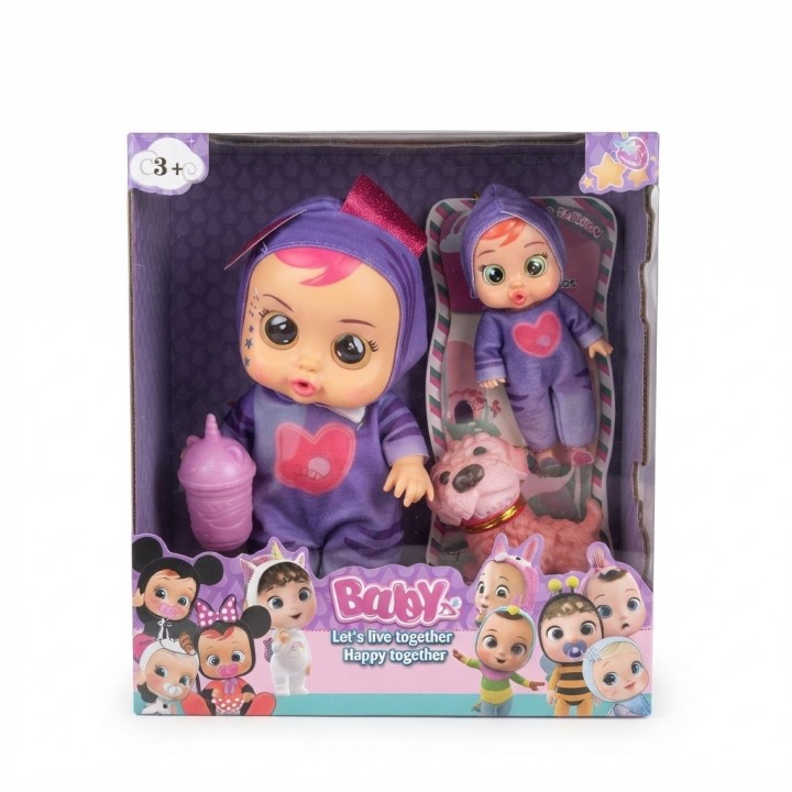 Set X2 Muñecas Bebés Lloronas Disfraz Animales Y Mascota