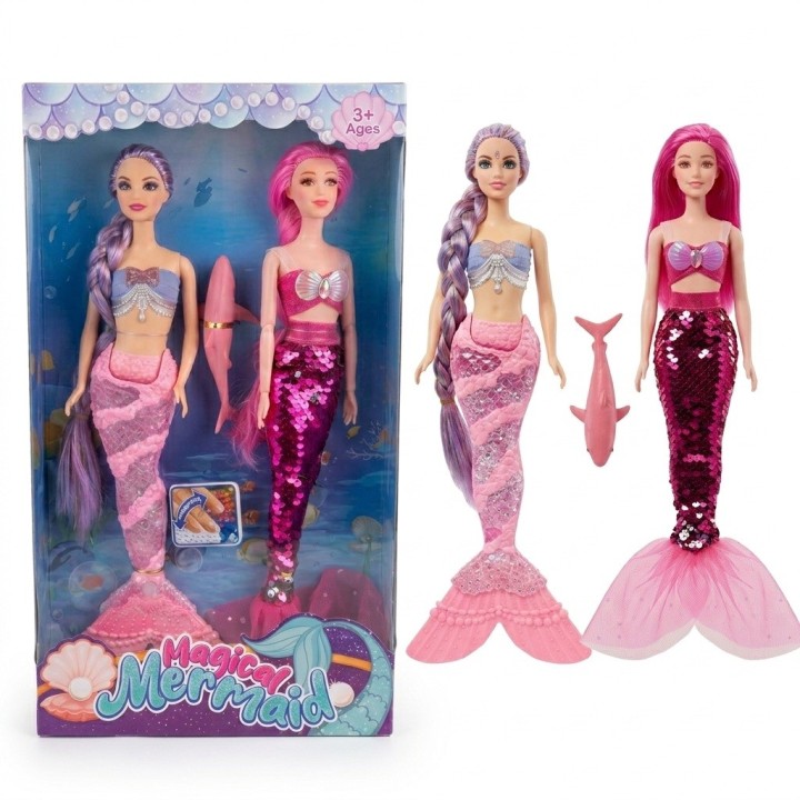 Set X2 Muñecas Sirena Magic Mermaid Con Mascota