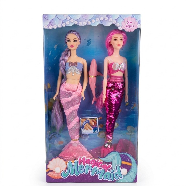 Set X2 Muñecas Sirena Magic Mermaid Con Mascota
