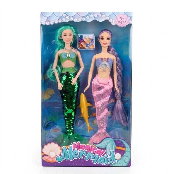 Set X2 Muñecas Sirena Magic Mermaid Con Mascota