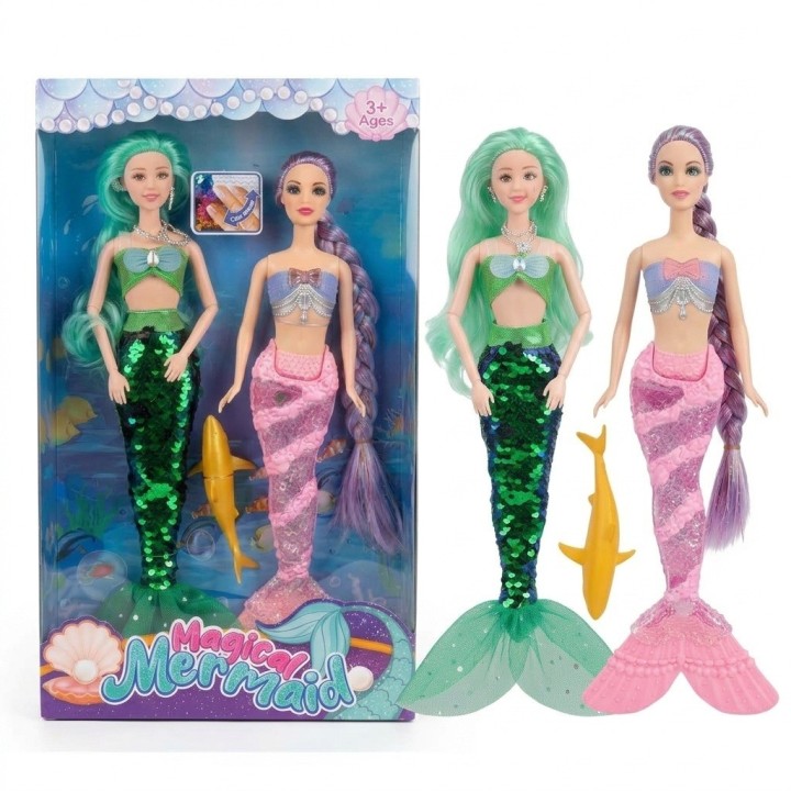 Set X2 Muñecas Sirena Magic Mermaid Con Mascota