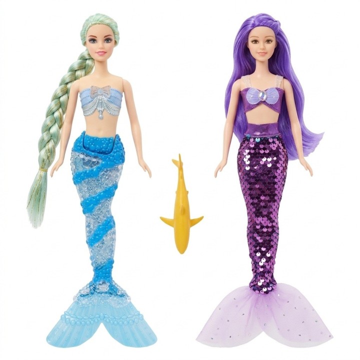 Set X2 Muñecas Sirena Magic Mermaid Con Mascota