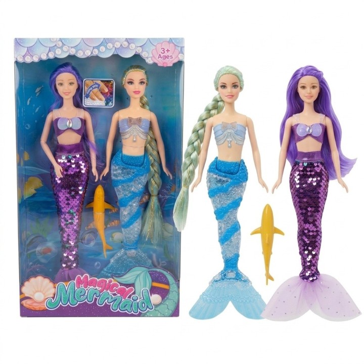 Set X2 Muñecas Sirena Magic Mermaid Con Mascota