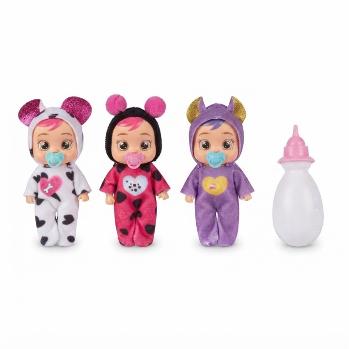 Set X3 Mini Muñecas Bebé Pijamas De Animalitos + Biberón