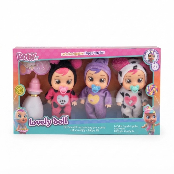 Set X3 Mini Muñecas Bebé Pijamas De Animalitos + Biberón