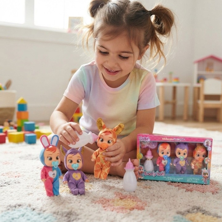 Set X3 Mini Muñecas Bebé Pijamas De Animalitos + Biberón