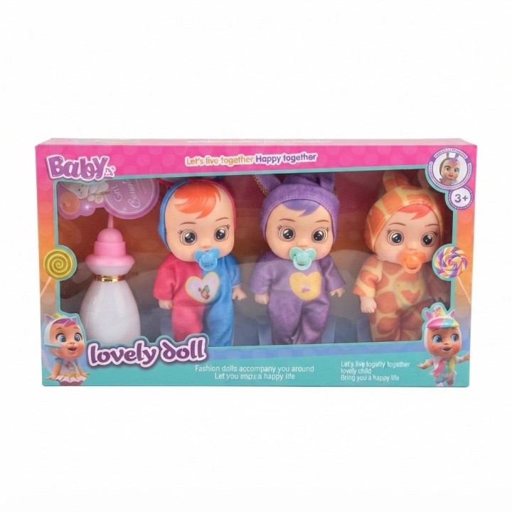 Set X3 Mini Muñecas Bebé Pijamas De Animalitos + Biberón