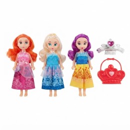 Set X3 Mini Muñecas Princesas Con Tiara Y Bolso