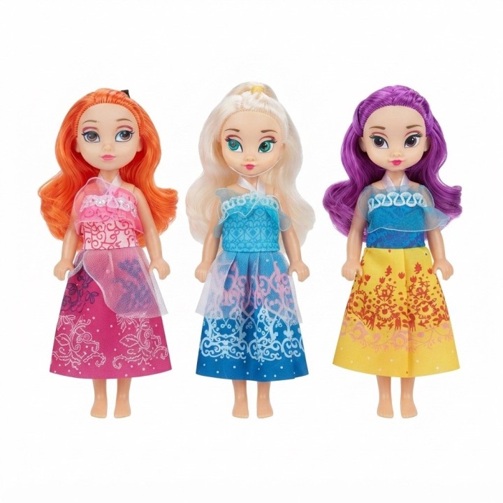 Set X3 Mini Muñecas Princesas Con Tiara Y Bolso