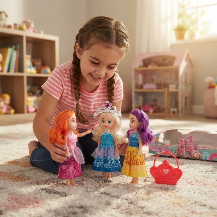 Set X3 Mini Muñecas Princesas Con Tiara Y Bolso