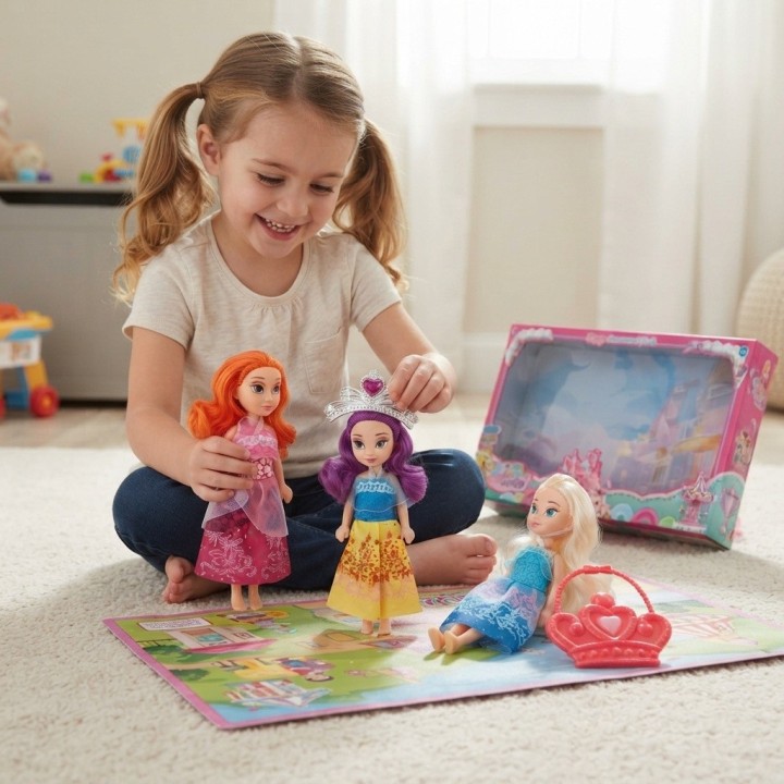 Set X3 Mini Muñecas Princesas Con Tiara Y Bolso