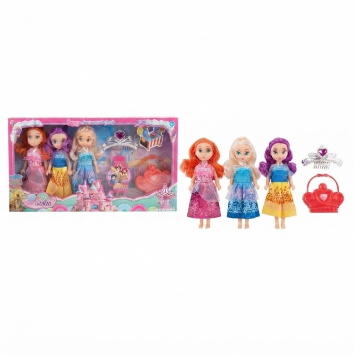 Set X3 Mini Muñecas Princesas Con Tiara Y Bolso