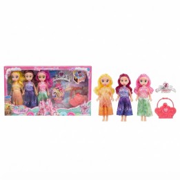 Set X3 Mini Muñecas Princesas Con Tiara Y Bolso