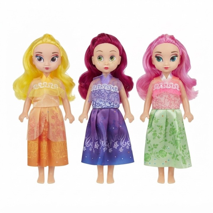 Set X3 Mini Muñecas Princesas Con Tiara Y Bolso