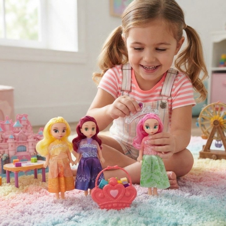 Set X3 Mini Muñecas Princesas Con Tiara Y Bolso