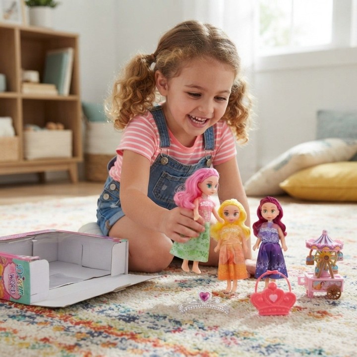 Set X3 Mini Muñecas Princesas Con Tiara Y Bolso